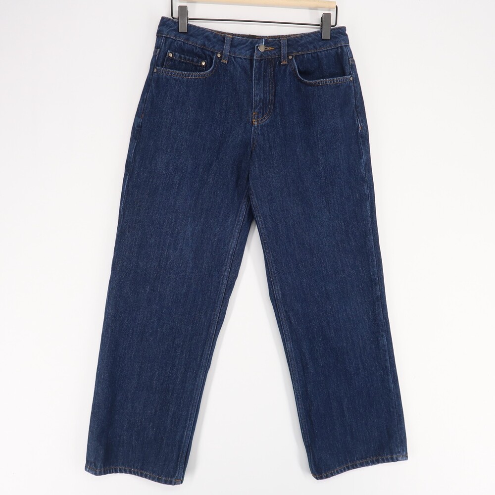 Topshop Boutique Jeans Womens 6 Blue High Rise Wide Leg Straight Crop Dark Wash‎